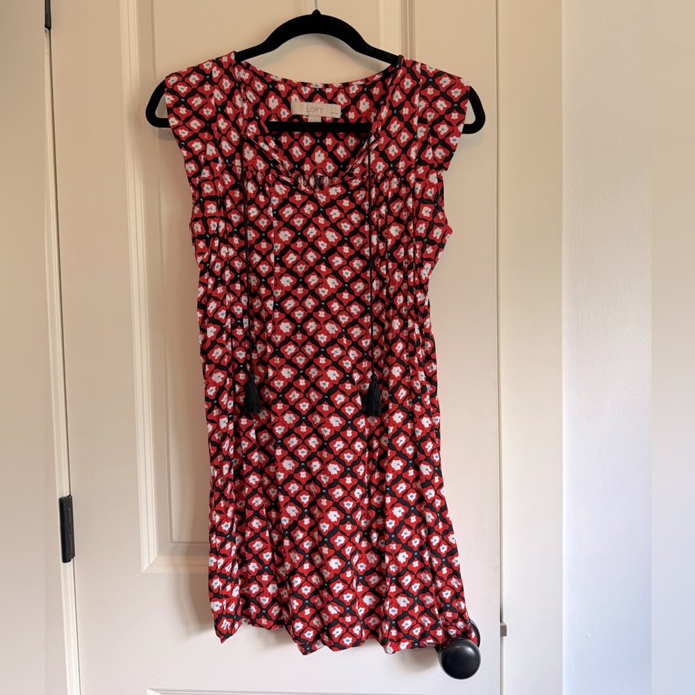 LOFT Red and Black Floral Dress XXSP